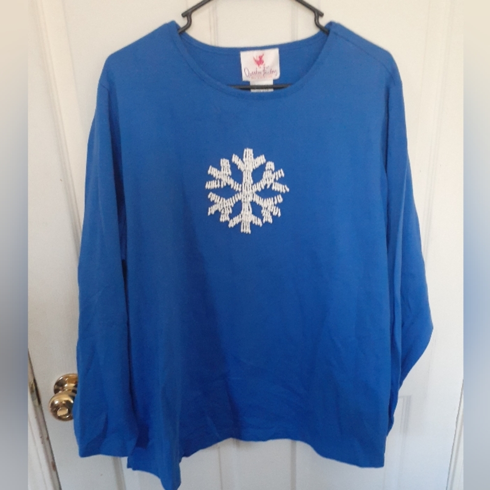 QVC Quaker Factory by Jeanne Bice Women's Beaded Snowflake Top